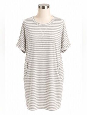 Lou & Grey Women's Signature Soft Grey & White Striped Mini Dress Sz M Lounge